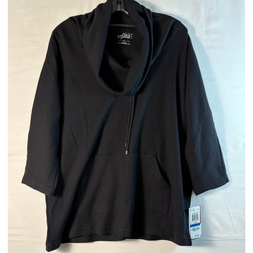 Style & Co Woman ‎ Cowl neck knit top black 3/4 sleeve pocket stretch XL NWT